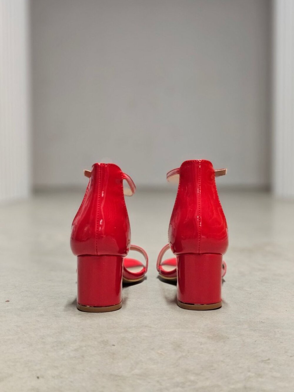 Red Patent Block Heel Sandals With Ankle Strap - Womens Dress Shoes - Picture 7 of 12